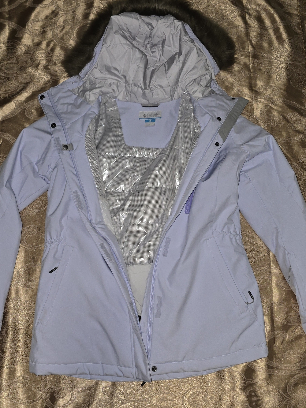 Columbia Women's Light Ice Blue Hooded Ski Jacket LIKE NEW